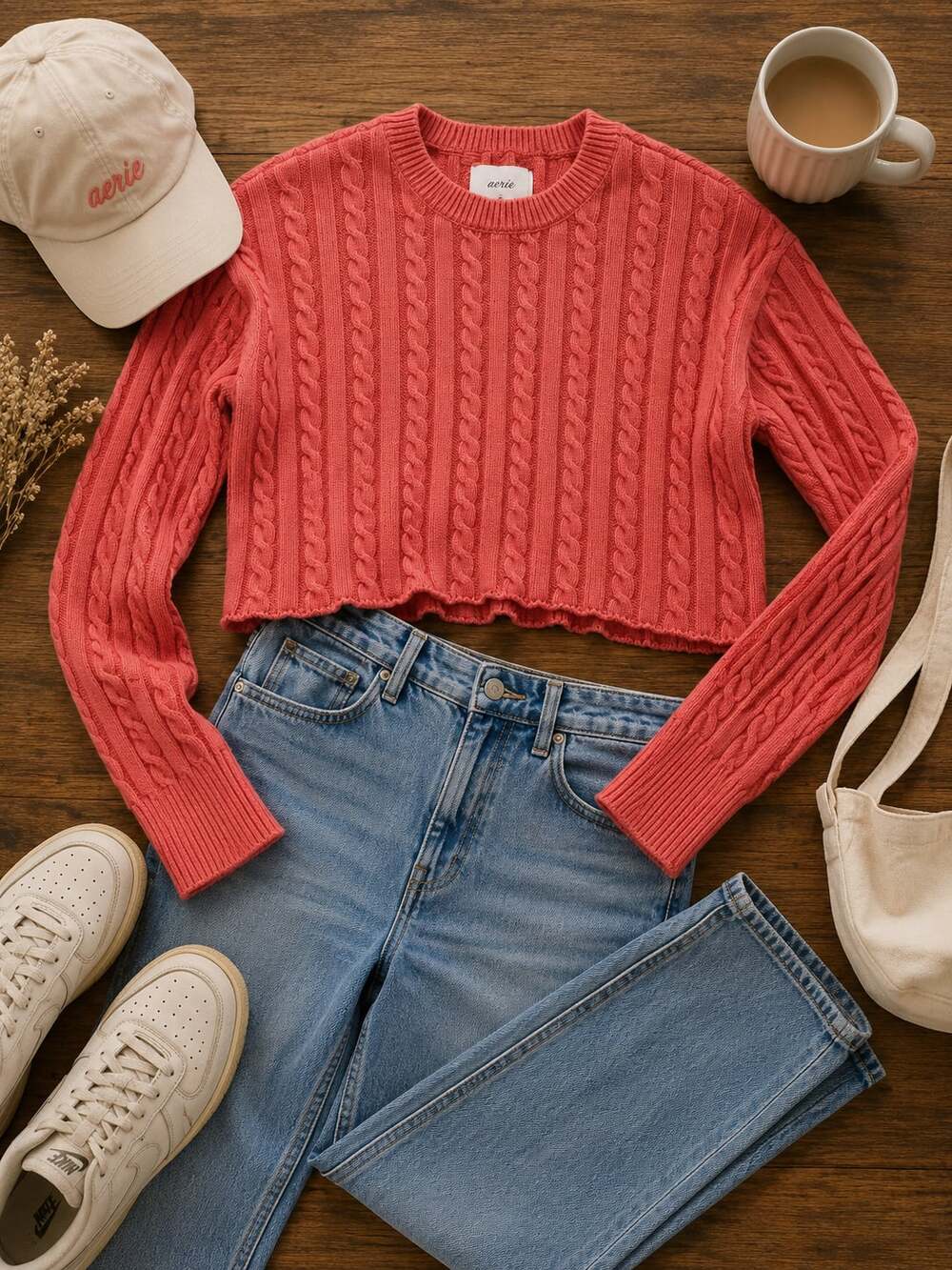 Aerie Mini Cable Knit Cropped Sweater Size M (v1)